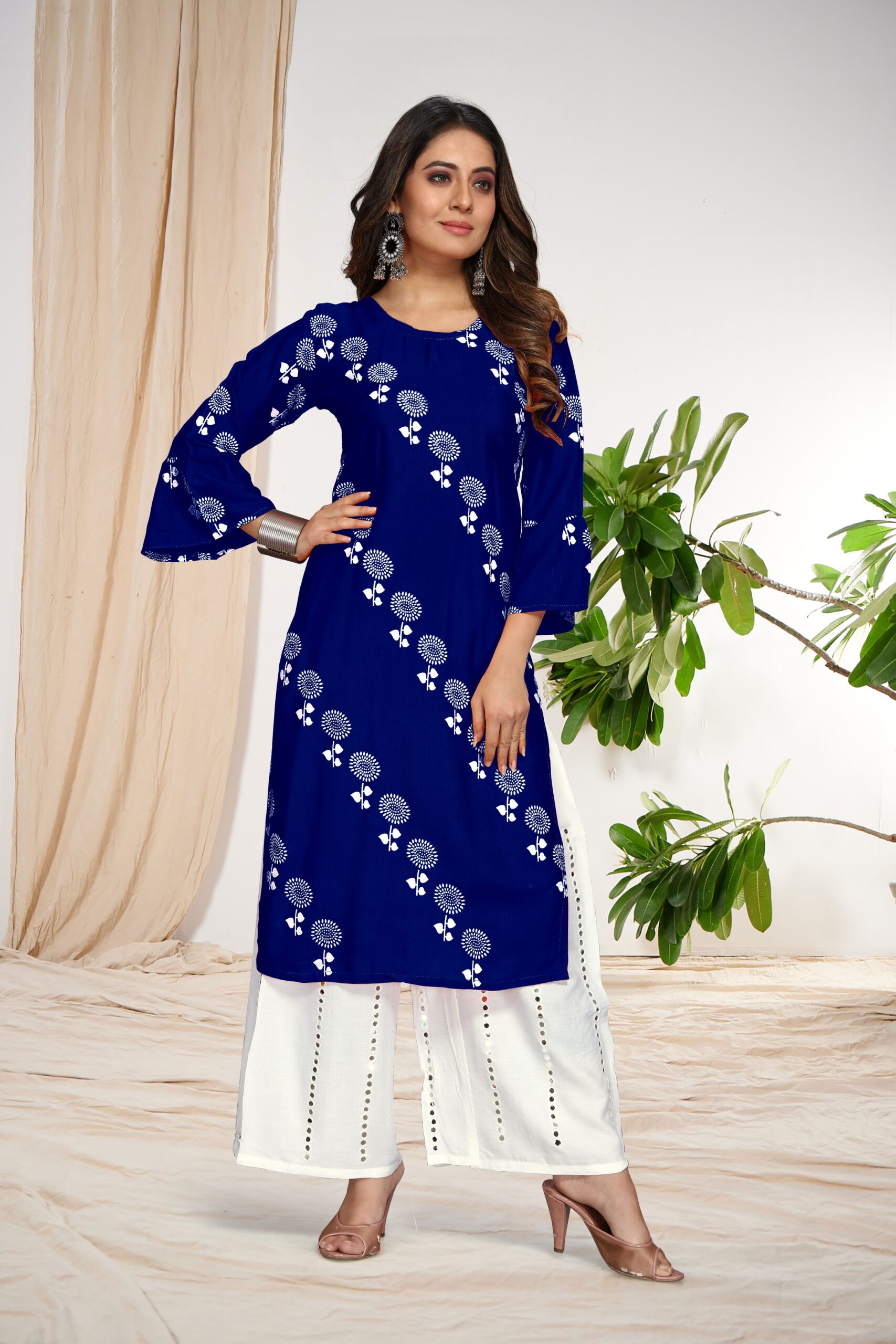 Panghat Collection Women's Rayon Kurti with Embroidery Print and Shipply  Palazzo – Panghat Collection