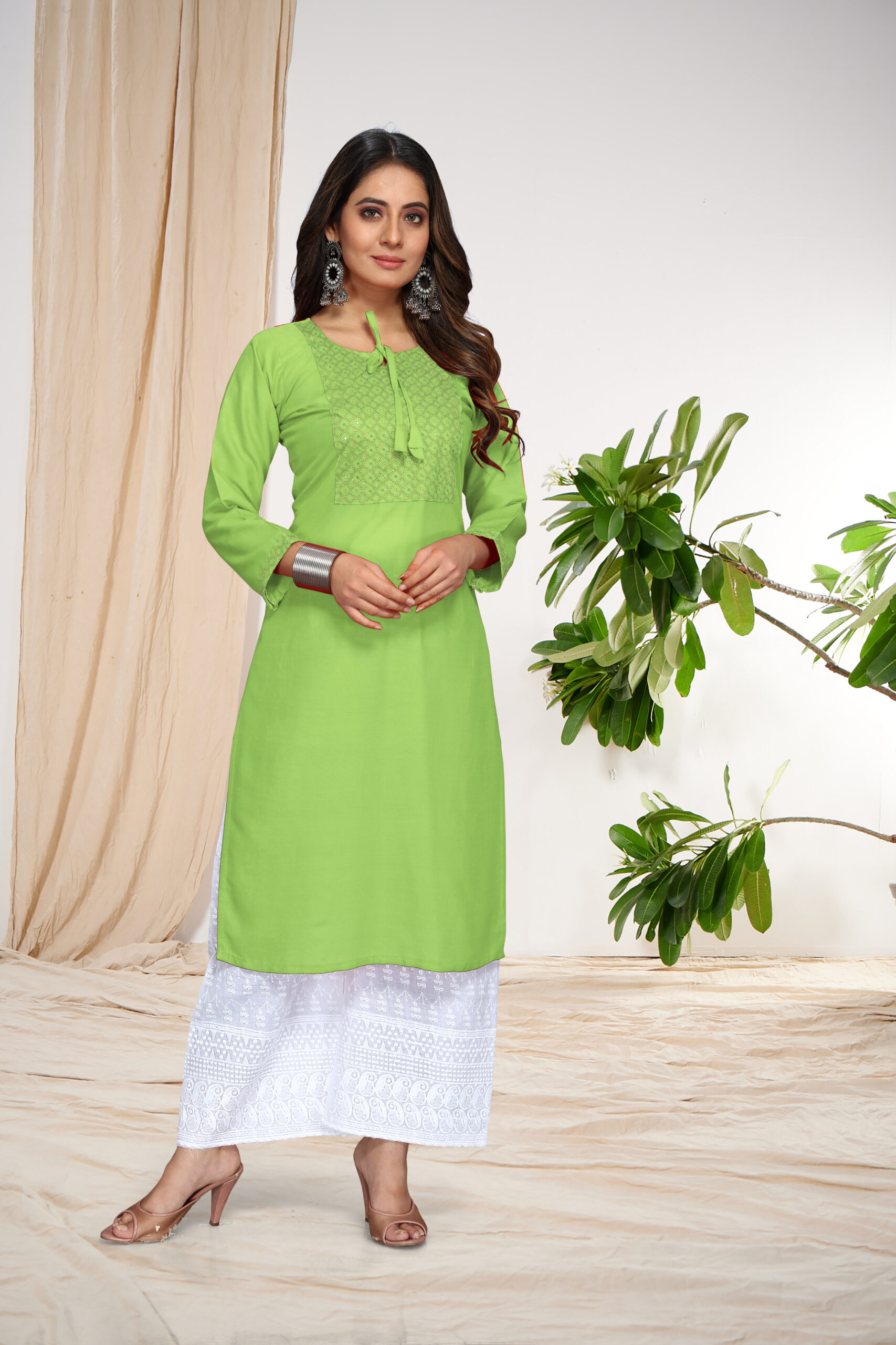 Ada - Green Cotton Silk Embroidered Ready To Wear Short Kurti – Paulsons