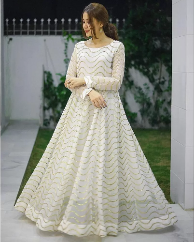 Stylish White Georgette Party Wear Anarkali Gown in Surat at best price by  DHAGA FASHION - Justdial
